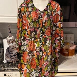 C womens Woman Within casual floral 3/4 sleeve button up plus size top 3X